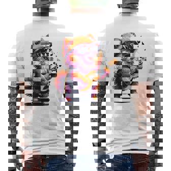 ギターを弾く犬 ポメラニアン 面白い メンズTシャツ バックプリント - Kawaiitshirt