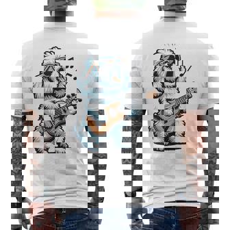 ギターを弾く犬 マルチーズプードル 面白い落書き メンズTシャツ バックプリント - Kawaiitshirt