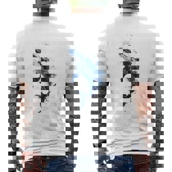 クジラ 水彩 海洋 動物 海の生物 青くじら デザイン メンズTシャツ バックプリント - Kawaiitshirt