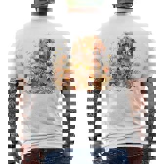 クリーム色の花のダックスフント 愛らしいミニドキシー犬 メンズTシャツ バックプリント - Kawaiitshirt