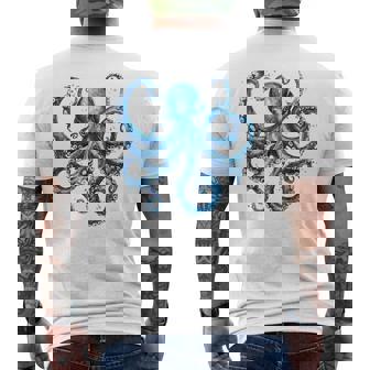 クール ブルー タコ 海 海 好き 触手 タコ好き メンズTシャツ バックプリント - Kawaiitshirt