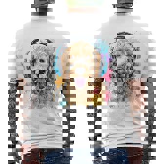 ゴールデンドゥードル、ヘッドフォン、犬、動物プリント メンズTシャツ バックプリント - Kawaiitshirt