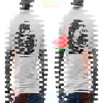 スイカの誕生日を食べるキュートで愛らしいハリネズミ メンズTシャツ バックプリント - Kawaiitshirt