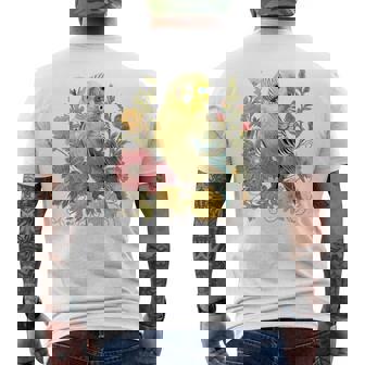 セキセイインコ 鳥 ママ セキセイインコ オウム ヴィンテージフラワー メンズTシャツ バックプリント - Kawaiitshirt