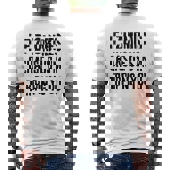 ゾンビに追われたらつまずくよおもしろいハロウィン メンズTシャツ バックプリント - Kawaiitshirt