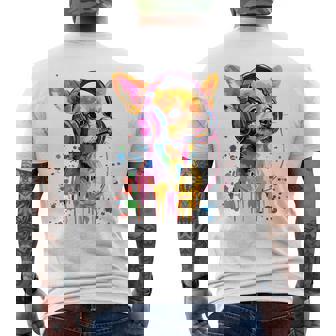 チワワの恋人 ポップアート ヘッドフォンを着て おもしろい チワワ 長袖tシャツ メンズTシャツ バックプリント - Kawaiitshirt