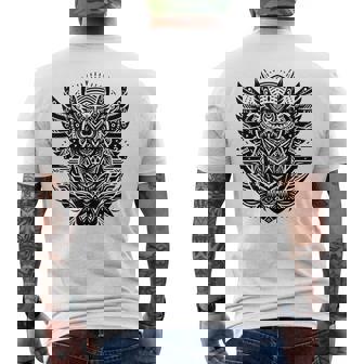 トライバル グレートフクロウ トーテム タトゥー 幾何学模様 メンズTシャツ バックプリント - Kawaiitshirt