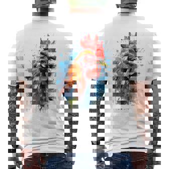 ニワトリ 動物 絵画 グラフィック 抽象 カラフル チキン メンズTシャツ バックプリント - Kawaiitshirt