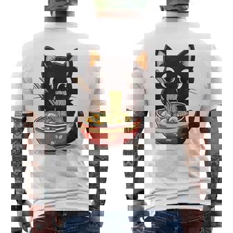 ヌードルキャット黒猫ラーメンデザイン メンズTシャツ バックプリント - Kawaiitshirt