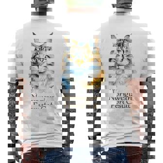 ノルウェージャンフォレストキャット 水彩画ポートレート2 メンズTシャツ バックプリント - Kawaiitshirt