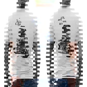 バイクに乗る面白いパグ犬レッツライド メンズTシャツ バックプリント - Kawaiitshirt