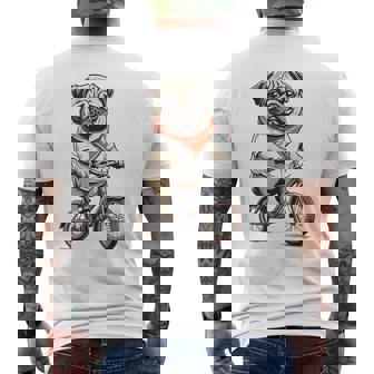 パグ いぬ イラスト パグ好き 犬好き 自転車 かわいい おもしろ レトロ かっこいい メンズTシャツ バックプリント - Kawaiitshirt