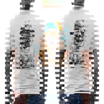 パグ、スナップバック キャップ、犬、カラフル、面白い、動物プリント メンズTシャツ バックプリント - Kawaiitshirt