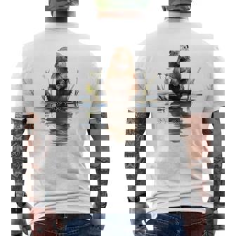 ビーバー 恋人 動物 アート イラスト グラフィック ビーバー メンズTシャツ バックプリント - Kawaiitshirt