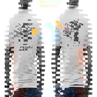 ビールとエビフライとサメ色付き メンズTシャツ バックプリント - Kawaiitshirt