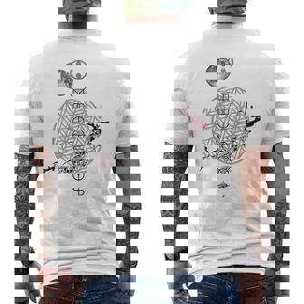 ホツマ文字 ヲシテ文字 フラワーオブライフ とほかみえみため とほかみゑひため 桜 月 アウワ 開運 言霊 宇宙 お守り メンズTシャツ バックプリント - Kawaiitshirt