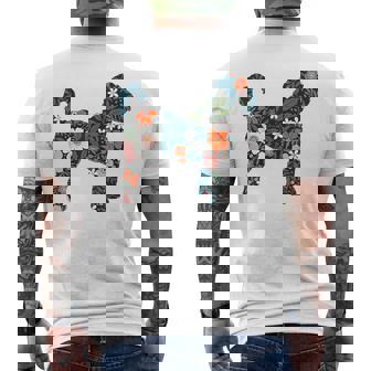 ラブラドゥードルやゴールデンドゥードルのママのためのフローラルドッグシルエット メンズTシャツ バックプリント - Kawaiitshirt