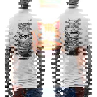 ラーメンを食べている子猫 メンズTシャツ バックプリント - Kawaiitshirt