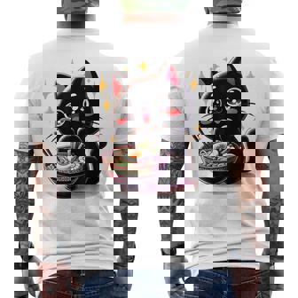 ラーメン猫かわいいアニメ猫ラーメン愛好家甘い メンズTシャツ バックプリント - Kawaiitshirt