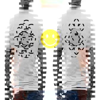 レトロ ヴィンテージ イエロー ハッピー スマイル スマイル フェイス デイジーフラワー メンズTシャツ バックプリント - Kawaiitshirt