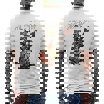 ロックンロール ギター 猫 ビンテージ Rock ギタリスト 猫 長袖tシャツ メンズTシャツ バックプリント - Kawaiitshirt