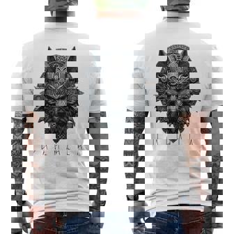 ヴァルハラ ウルフマスク オーディン ルーン文字 北欧コンパス バイキング メンズ レディース 長袖tシャツ メンズTシャツ バックプリント - Kawaiitshirt