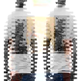 ヴィンテージ 日本の風景 侍 猫 漢字 Art Back メンズTシャツ バックプリント - Kawaiitshirt