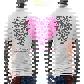 世界中の幸せを願う 可愛い ハート ピンク クローバー 反戦 平和 バックプリント メンズTシャツ バックプリント - Kawaiitshirt