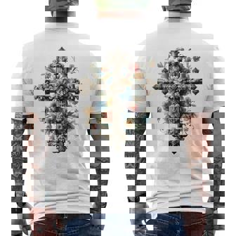 十字架 スピリチュアル キリスト 花 イエス 信仰 十字架 十字架 長袖tシャツ メンズTシャツ バックプリント - Kawaiitshirt