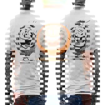 幸せな笑顔のココナッツの顔の漫画 長袖tシャツ メンズTシャツ バックプリント - Kawaiitshirt