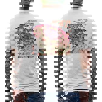 振り返る娘 見返り美人 日本美人 花街 浮世絵 桜 花 奇麗 赤 バックプリント メンズTシャツ バックプリント - Kawaiitshirt