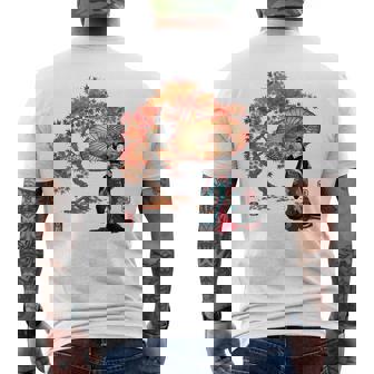 日本 浮世絵 京都 嵯峨 紅葉 和傘 美人 着物 メンズTシャツ バックプリント - Kawaiitshirt