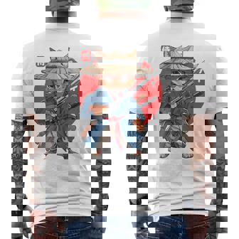 日本の侍 猫戦士 浮世侍 バックプリント メンズTシャツ バックプリント - Kawaiitshirt