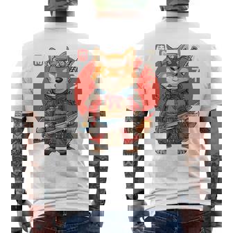 日本の侍犬 柴戦士 浮世サムライ バックプリント メンズTシャツ バックプリント - Kawaiitshirt