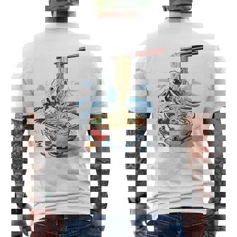 日本の麺スープ ラーメン 浮世絵 日本波 ヴィンテージ メンズTシャツ バックプリント - Kawaiitshirt