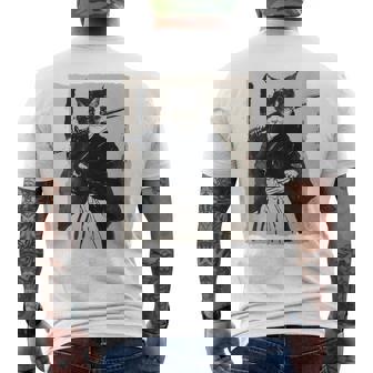 日本美術 猫 忍者 浮世絵 アニメ風 侍猫 長袖tシャツ メンズTシャツ バックプリント - Kawaiitshirt