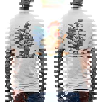 木彫りの鶏、かわいいデザイン メンズTシャツ バックプリント - Kawaiitshirt