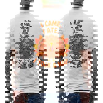 来た、食べた、昼寝した 感謝祭 家族のユーモア メンズTシャツ バックプリント - Kawaiitshirt
