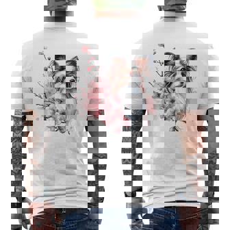 桜 水彩パピヨン メンズTシャツ バックプリント - Kawaiitshirt