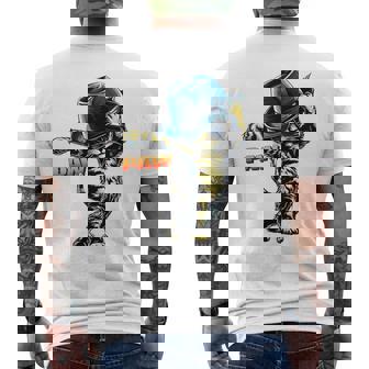 決めポーズの猫イラスト Pawの文字が光るダンス風デザイン メンズTシャツ バックプリント - Kawaiitshirt