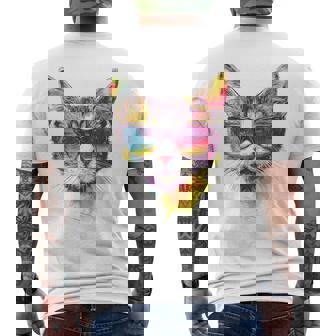 猫 動物 抽象 モチーフ サングラス イラスト アート ネコ メンズTシャツ バックプリント - Kawaiitshirt