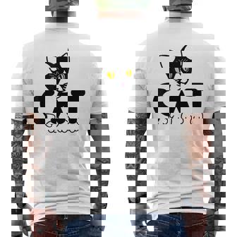 猫 子猫 ハチワレ モノトーン 白 黒 かわいい ユニーク メンズTシャツ バックプリント - Kawaiitshirt