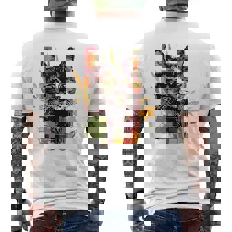 猫 抽象的 かわいい アート ポートレート 動物 恋人 グラフィック 猫 メンズTシャツ バックプリント - Kawaiitshirt