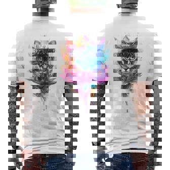 猫 花 カラフル かわいい アート 動物好き グラフィック 猫 メンズTシャツ バックプリント - Kawaiitshirt