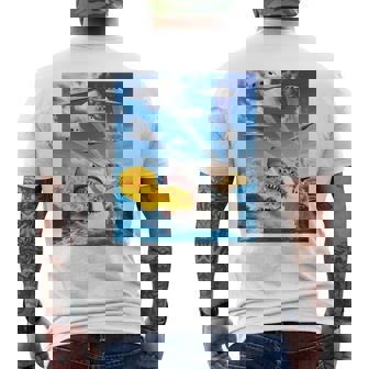 猫に乗って火を吐くサメレインボーレーザータコス 長袖tシャツ メンズTシャツ バックプリント - Kawaiitshirt