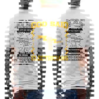 神は「光あれ」と言われてから、電気技師を創られた メンズTシャツ バックプリント - Kawaiitshirt