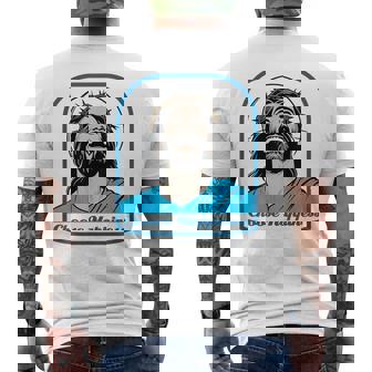 笑うイエス キリスト 喜び 幸せな笑顔 自信 いばらの冠 満足感 クリスマスプレゼント 贈り物 お土産 ポジティブ メンズTシャツ バックプリント - Kawaiitshirt