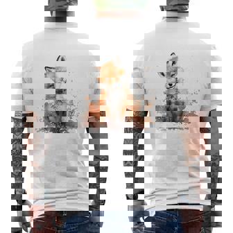 笑顔 水彩 キツネ 森林 動物 メンズTシャツ バックプリント - Kawaiitshirt