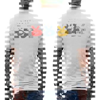 耳結びうさぎ 赤青黄 Cぽむこ かわいい うさぎ キャラクター 長袖tシャツ メンズTシャツ バックプリント - Kawaiitshirt