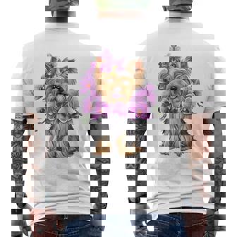 花を持つヨークシャー テリア 長袖tシャツ メンズTシャツ バックプリント - Kawaiitshirt